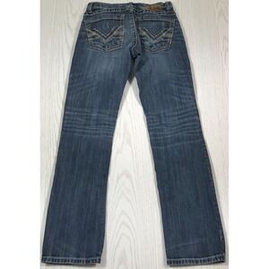 BKE Asher Jeans Men 29x32 Blue Whiskered Thick Stitch Stretch Low Rise Biker Y2K
